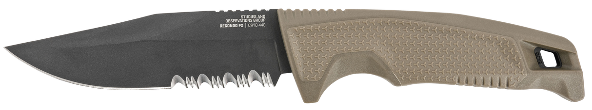 S.O.G SOG17220457 Recondo FX 4.60" Fixed Part Serrated Satin TiNi Full Tang Cryo 440C SS Blade/ FDE Overmolded GRN Handle