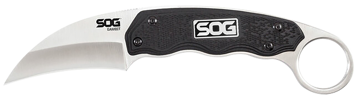 S.O.G SOGGB1001CP Gambit2.58" Fixed Sheepsfoot Plain Satin Polished 7Cr17MoV SS Blade Black GRN Handle Includes Sheath