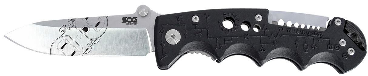 S.O.G SOGEL01CP Kilowatt3.40" Folding Clip Point Plain Satin AUS-8A SS Blade Black GRN Handle Includes Belt Clip