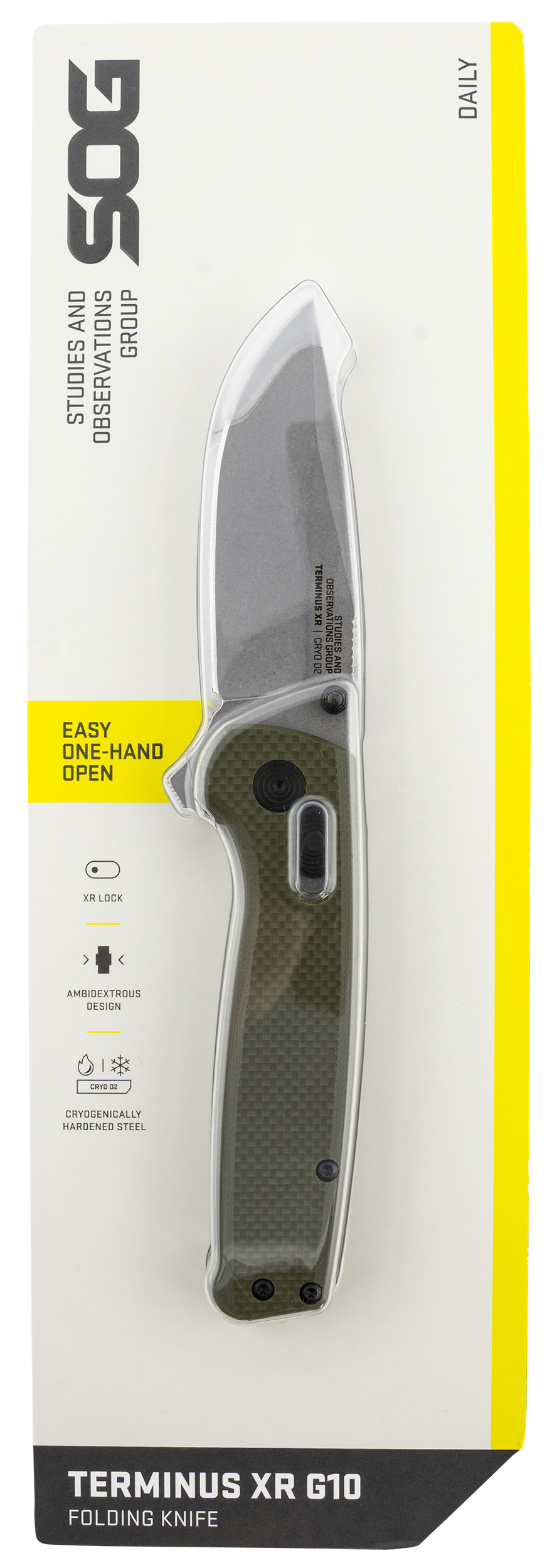 S.O.G SOGTM1022CP Terminus XR 2.95" Folding Plain Clip Point Stone Washed D2 Steel Blade/Olive Drab Textured G10 Handle