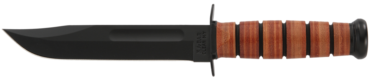 Ka-Bar 1217 USMC Fight/Utility 7" Fixed Clip Point Plain Black 1095 Cro-Van Blade Brown Leather Handle Includes Sheath