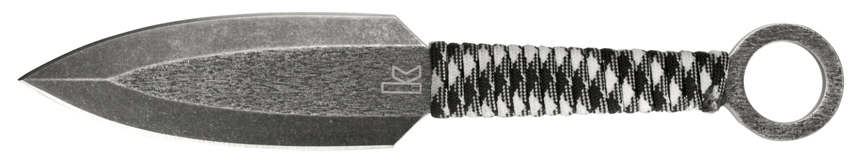 Kershaw 1747BW Ion Throwing Knives 4.50" Fixed Spear Point Plain Black Oxide Stonewashed 3Cr13MoV SS Blade Black/White w/Finger Ring Paracord Wrapped Carbon Steel Handle Includes Sheath Set of 3