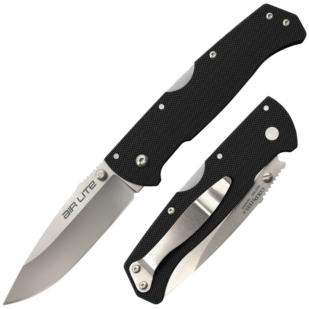 Cold Steel CS26WD Air Lite 3.50" Folding Drop Point Plain AUS-10A SS Blade/Black G10 Handle Includes Pocket Clip