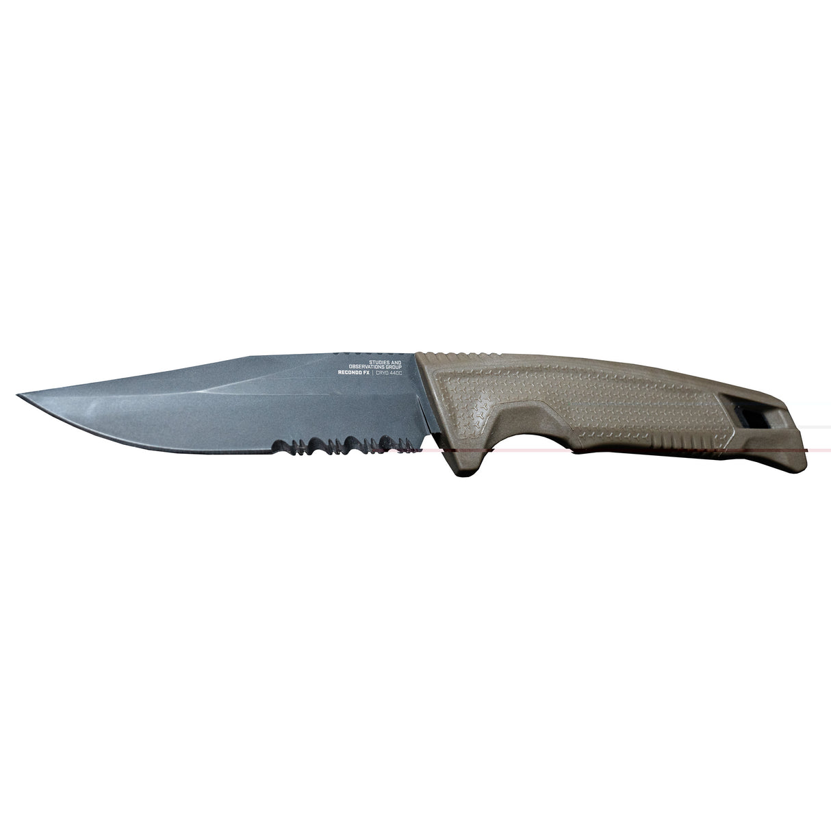 S.O.G SOG17220457 Recondo FX 4.60" Fixed Part Serrated Satin TiNi Full Tang Cryo 440C SS Blade/ FDE Overmolded GRN Handle