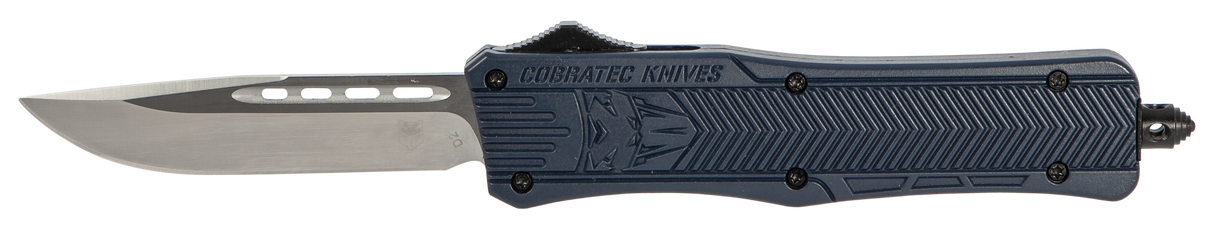 CobraTec Knives MNYCTK1MDNS CTK-1Medium 3" OTF Drop Point Plain D2 Steel Blade/NYPD Blue Aluminum Handle Features Glass Breaker Includes Pocket Clip