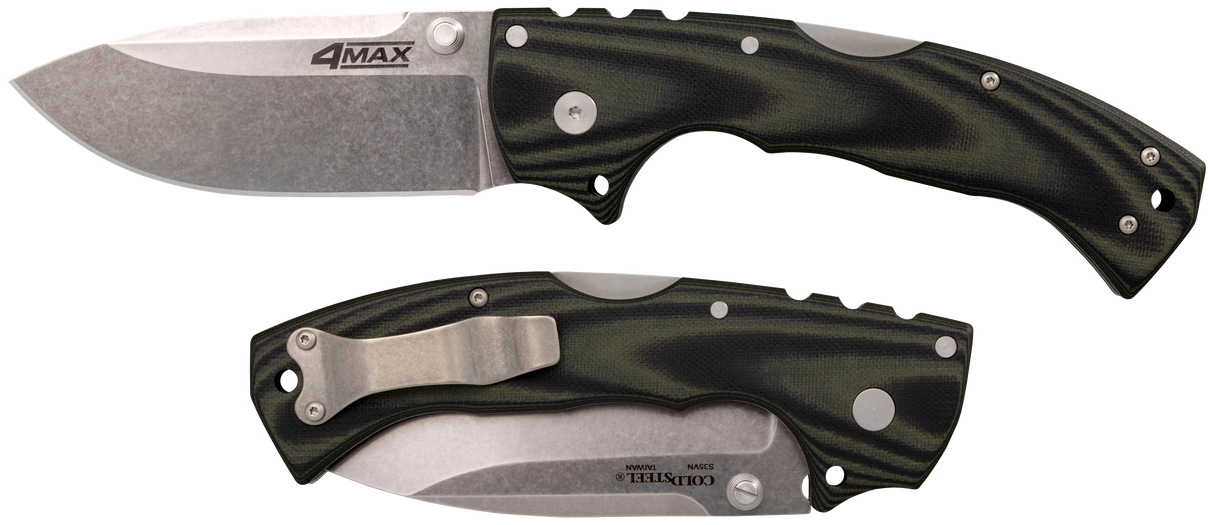 Cold Steel CS62RMA 4-Max Elite 4" Folding Drop Point Stonewashed S35VN SS Blade/6" Black G10 Handle Includes Belt Clip