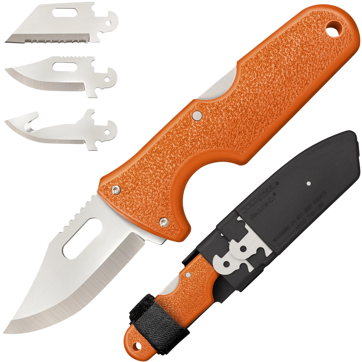 Cold Steel CS40ALZ Click-N-Cut Hunter 2.50" Fixed Bowie/Gut Hook/Plain/Serrated Satin 420J2 SS Blade/Orange ABS Handle Blister Pack Packaging