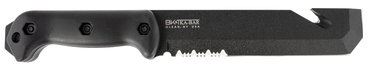 Ka-Bar BK3 Becker Tac Tool 7" Fixed Chisel w/Wire Cutter Part Serrated Black 1095 Cro-Van Blade Black Ultramid Handle Includes Sheath