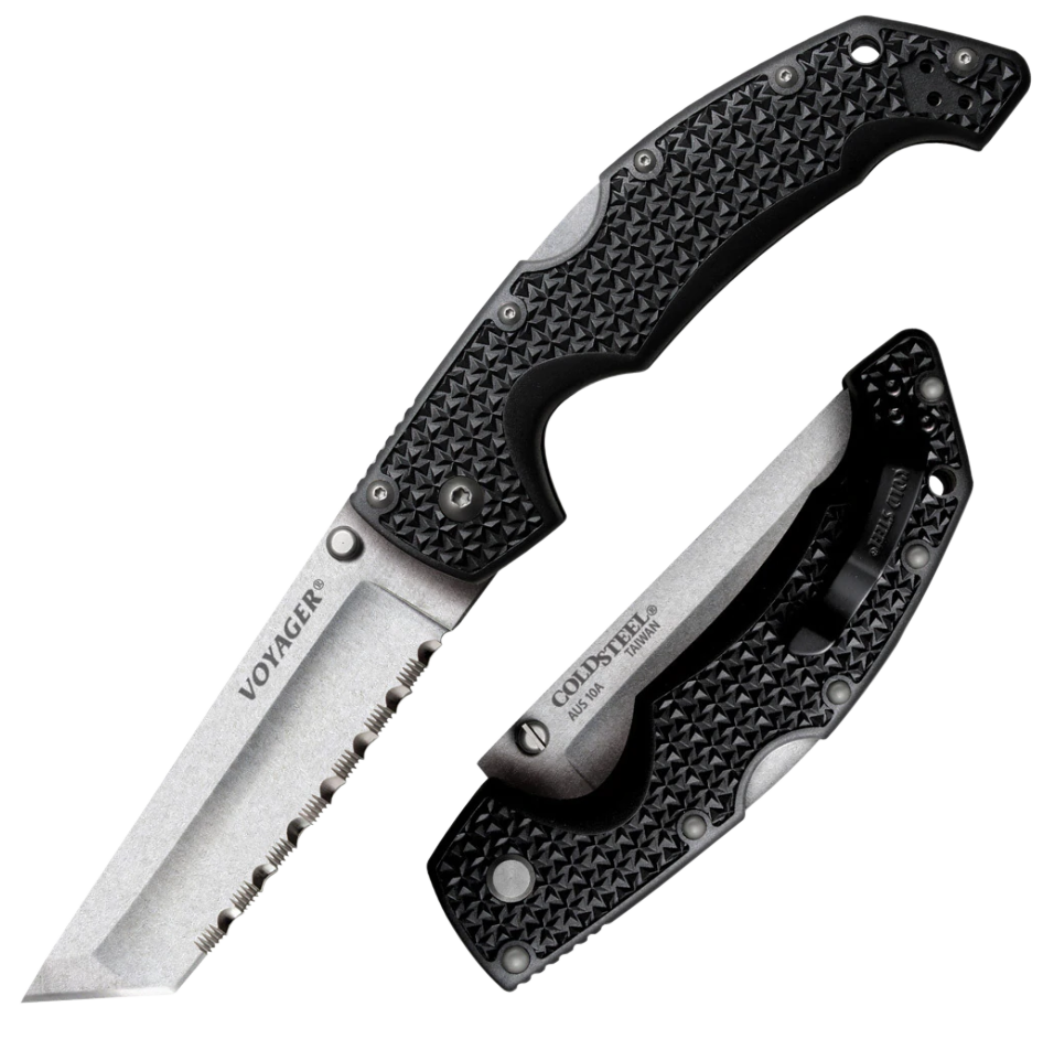 Cold Steel CS29AXC VoyagerXL 5.50" Folding Clip Point Plain AUS-10A SS Blade Black Griv-Ex w/Aluminum Liners Handle Includes Pocket Clip