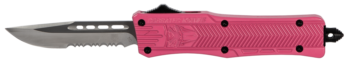 CobraTec Knives SPKCTK1SDS CTK-1Small 2.75" OTF Drop Point Part Serrated D2 Steel Blade/ Pink Aluminum Handle Features Glass Breaker Includes Pocket Clip