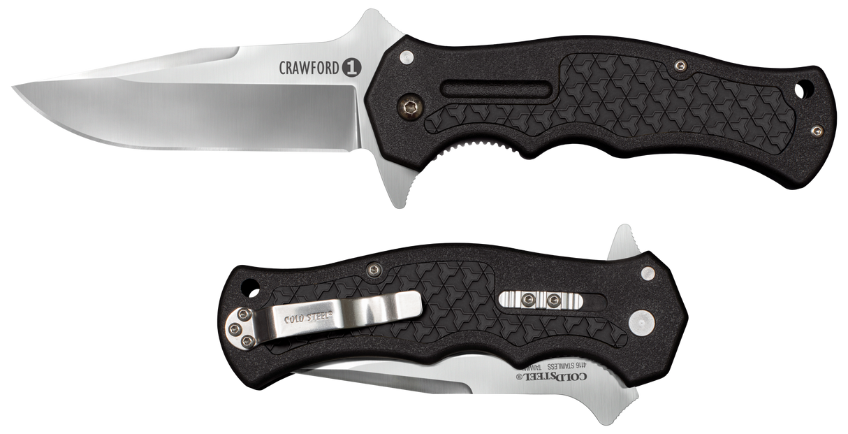 Cold Steel CS20MWCB Crawford 1 3.50" Folding Clip Point Plain 4034 SS Blade Black w/Traction Inlays GRN Handle Includes Pocket Clip