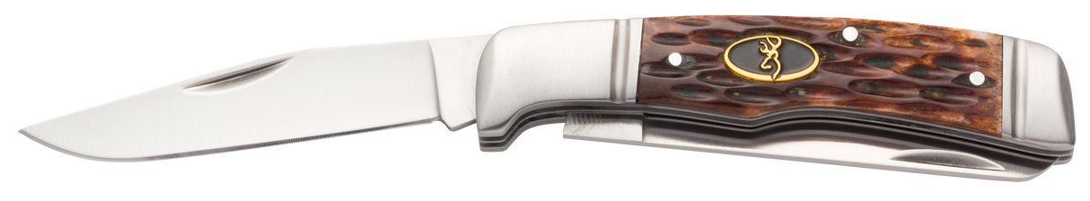 Browning 3220012 Joint Venture2.88" Folding Drop Point/Spey Point Plain 8Cr13MoV SS Blade Brown Jigged Bone Handle