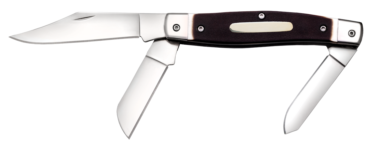 Cold Steel CSFLSTKMN Stockman2"/2.30"/3.50" Folding Clip/Sheepsfoot/Spey Plain 8Cr13MoV SS Blade/Rough Black w/Polished Bolsters Bone Handle