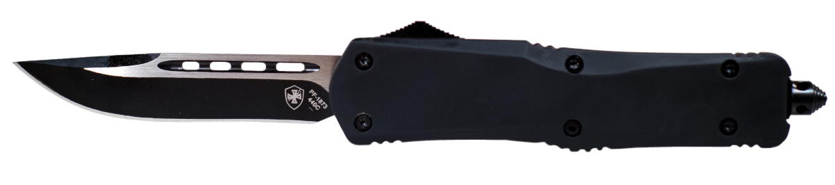 Templar Knife LBR331 Black Rubber Gen II Large 3.50" OTF Drop Point Plain Black Oxide Stonewashed 440C SS Blade/ 5.25" Black Rubber/Aluminum Handle Features Glass Breaker Includes Pocket Clip/Sheath