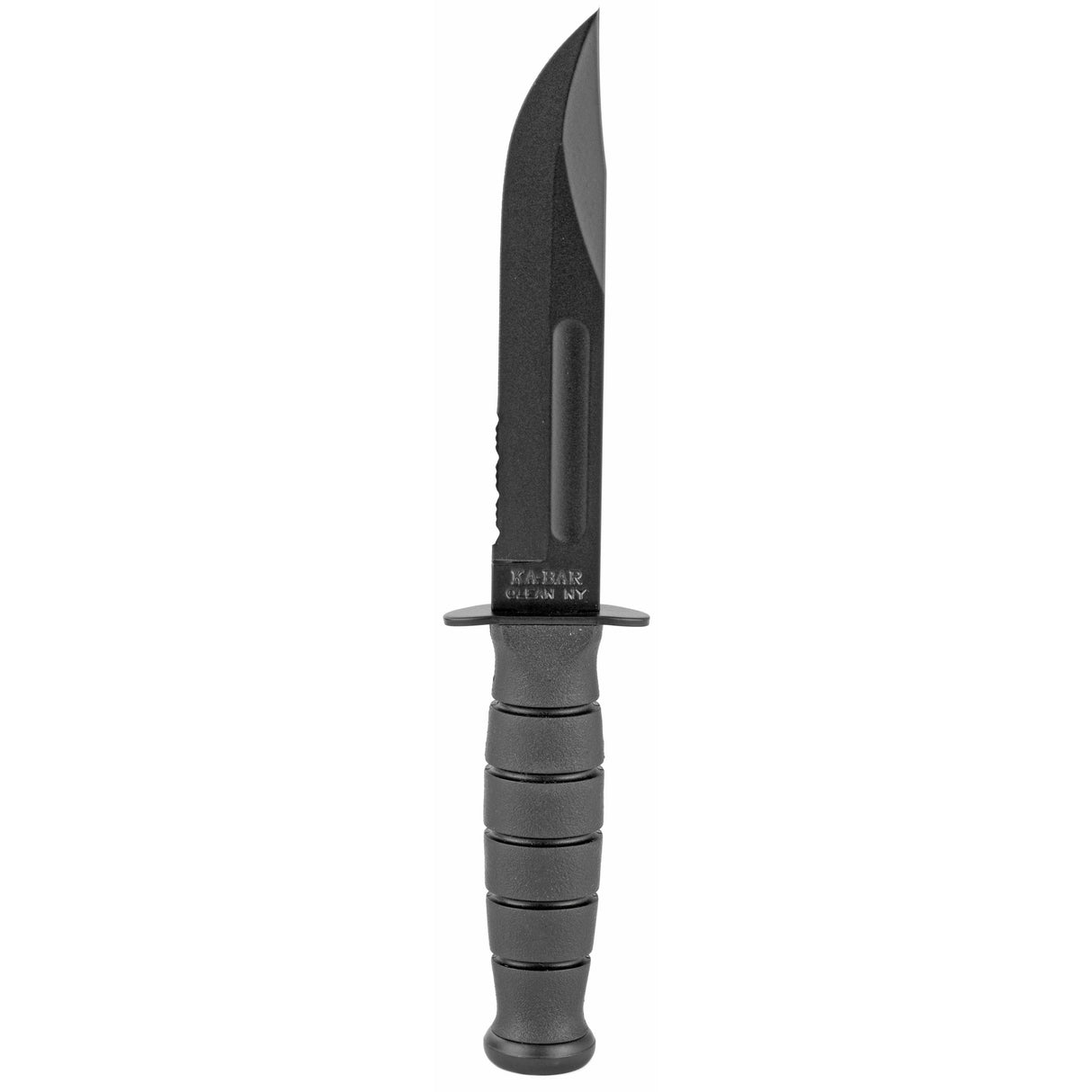 Ka-Bar 1257 Short Fight/Utility 5.25" Fixed Clip Point Part Serrated Black 1095 Cro-Van Blade Black Kraton G Handle