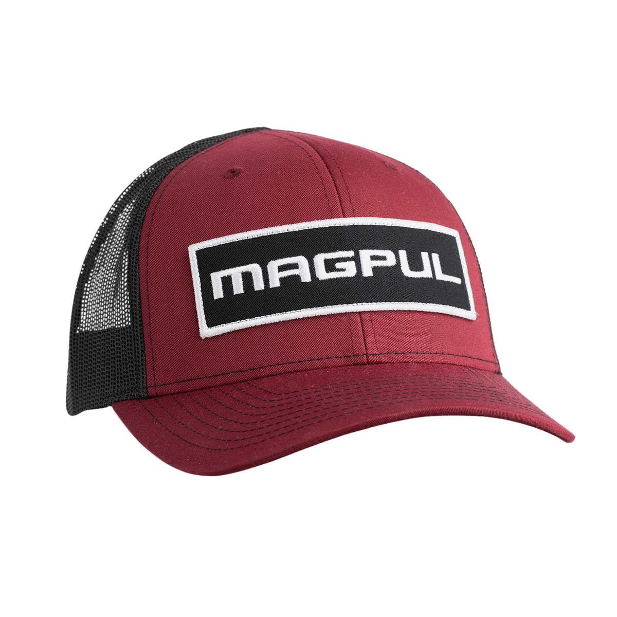 Magpul MAG1104-604 Wordmark Patch Trucker Hat Black/Red Adjustable Snapback OSFA Structured