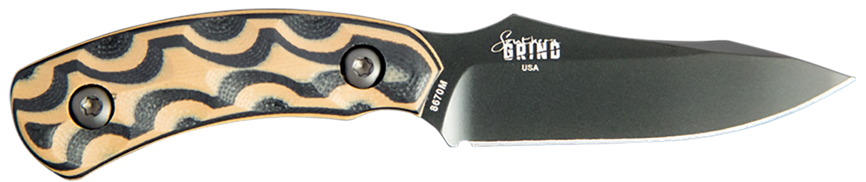 Southern Grind SG0508010601 Jackal Pup 2.80" Fixed Drop Point Plain Black PVD 8670 Steel Blade 2.95" Black/Tan G10 3D Milled Handle Includes Sheath