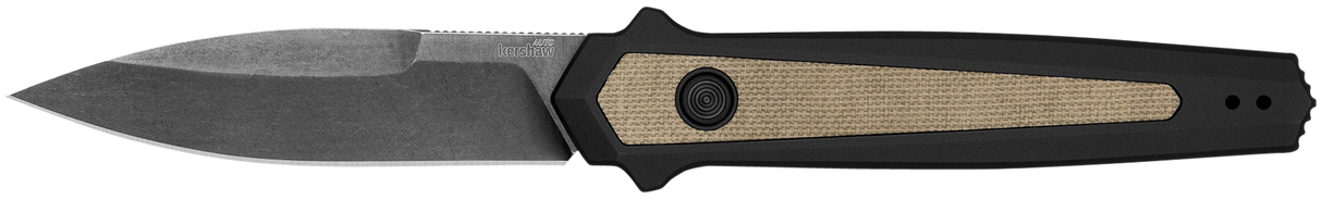 KershawLaunch 15 Full Size 3.50" Folding Spear Point Plain Black Oxide Blackwash CPM MagnaCut Steel Blade/Black Anodized w/Tan Canvas Aluminum w/Micarta Inserts Handle Includes Pocket Clip
