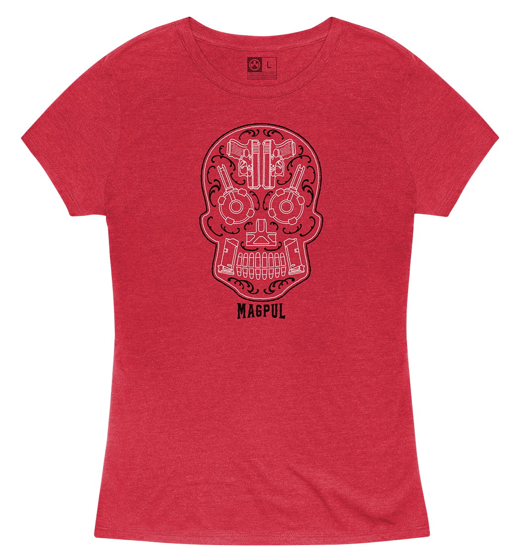 Magpul MAG1218612XL Sugar Skull Women's Red Heather Cotton/Polyester Short Sleeve XL