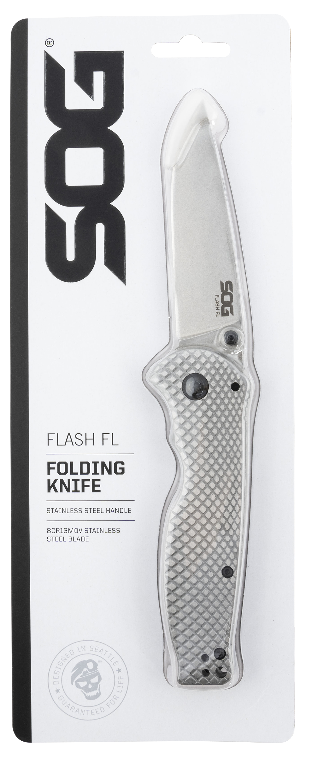 S.O.G SOG14180157 Flash FL 3.40" Folding Drop Point Plain Satin 4116 Stainless Steel Blade/Silver Stainless Steel Handle Includes Pocket Clip
