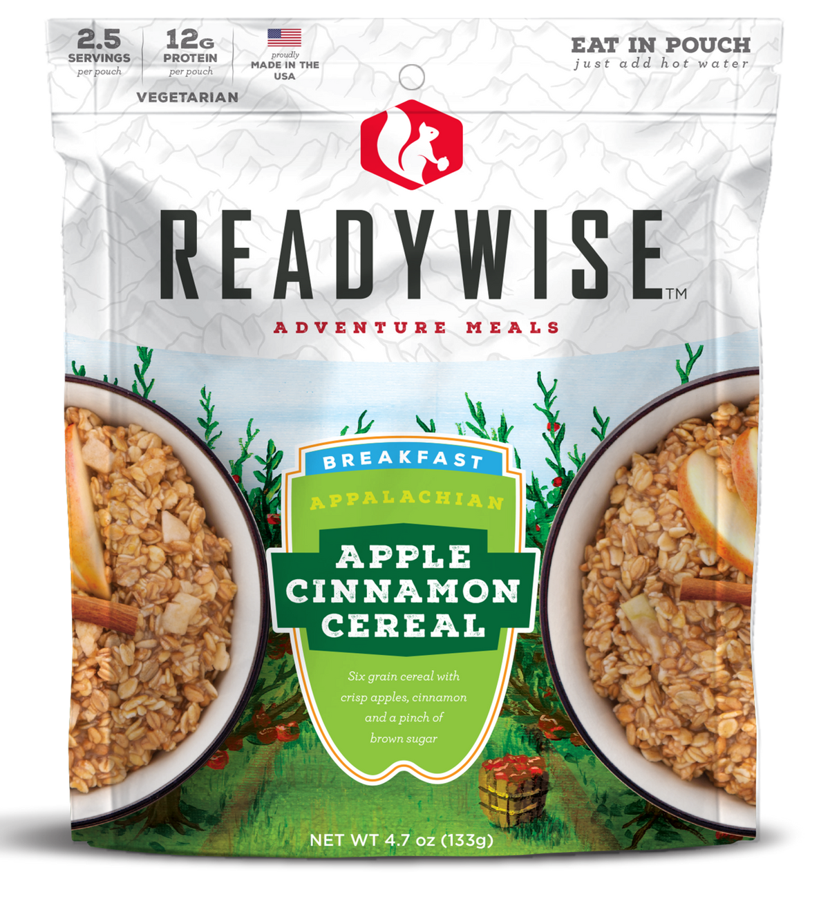 ReadyWise RW05008 Outdoor Food Kit Appalachian Apple Cinnamon Cereal Breakfast Entree 2.5 Servings In AResealable Pouch, 6 Per Pack