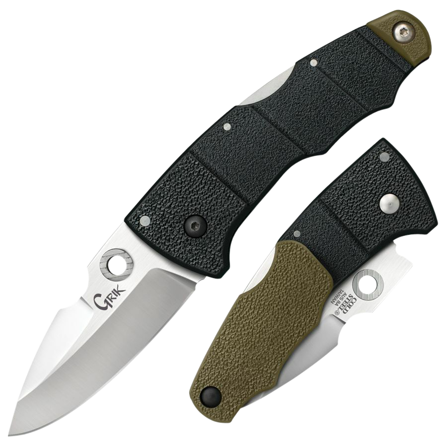 Cold Steel CS28E Grik3" Folding Spear Point Plain Satin Polished AUS-8A SS Blade/Black/OD Green GFN Handle Includes Pocket Clip