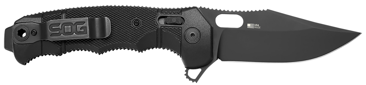 S.O.G SOG12210257 Seal XR 3.90" Folding Clip Point Plain Black Cerakote S35VN SS Blade Black/GRN Handle Includes Belt Clip