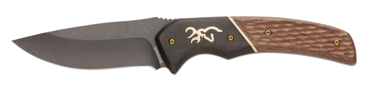 Browning 3220397 HunterLarge 3.63" Fixed Drop Point Plain Black Oxide Stonewashed 440C SS/Blade Brown Jigged Walnut Handle Includes Sheath