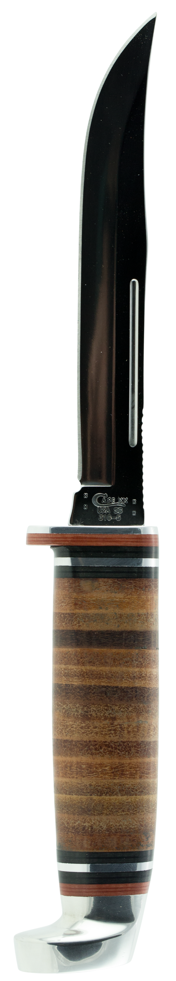 Case 381 Utility Hunter 5" Fixed Clip Point Plain Mirror Polished Tru-Sharp SS Blade/4.50" Grooved Leather Handle Includes Sheath