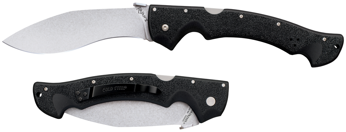 Cold Steel CS62JL Rajah II 6" Folding Plain Stone Washed Japanese AUS-10A SS Blade/ Black Griv-Ex Handle
