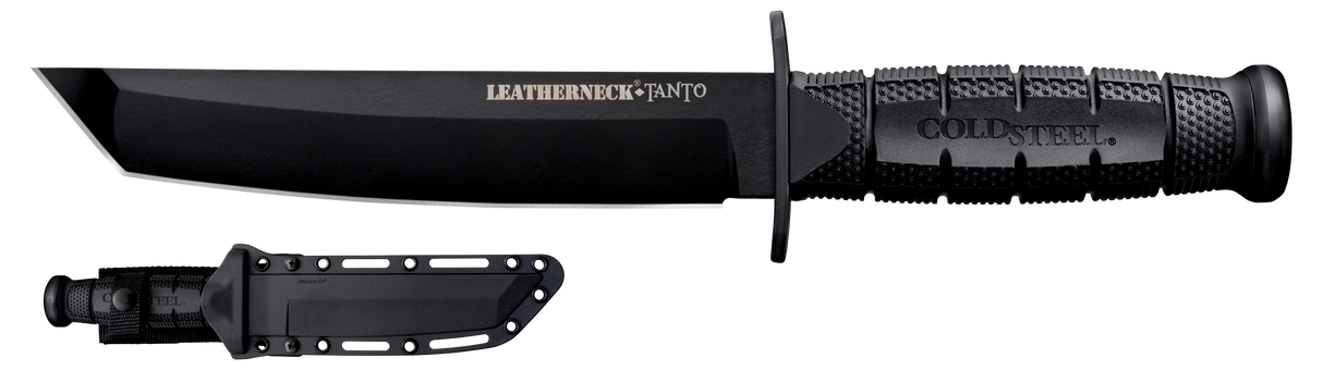 Cold Steel CS39LSFCT Leatherneck7" Fixed Plain Tanto Black Matte Powder Coat German D2 Steel Blade/Black Deep Checkered w/double Quillon Guard/ Griv-Ex Handle