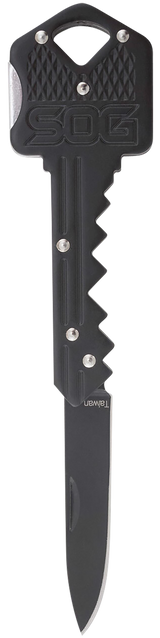 S.O.G SOGKEY101 Key1.50" Folding Plain Drop Point Black Hardcased 5Cr13MoV SS Blade/Black Stainless Steel Handle