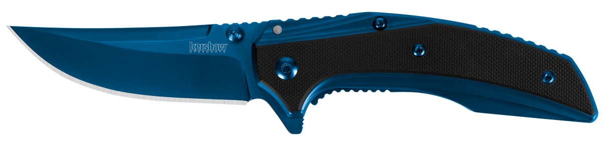 Kershaw 8320 Outright3" Folding Trailing Point Plain Blue PVD 8Cr13MoV SS Blade Black/Blue G10/SS Handle Includes Pocket Clip