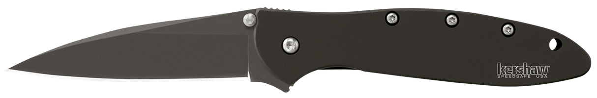 Kershaw 1660CKT Leek3" Folding Modified Drop Point Plain Black DLC 14C28N Steel Blade Black DLC 410 Stainless Steel Handle Includes Pocket Clip