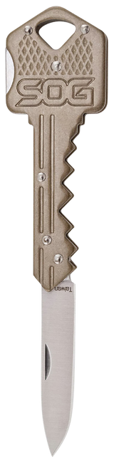 S.O.G SOGKEY102CP Key1.50" Folding Plain Drop Point Satin 5Cr13MoV SS Blade/ Brass Stainless Steel Handle