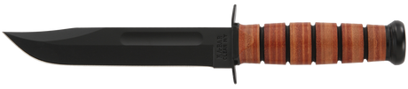 Ka-Bar 1217 USMC Fight/Utility 7" Fixed Clip Point Plain Black 1095 Cro-Van Blade Brown Leather Handle Includes Sheath