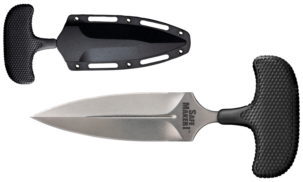 Cold Steel CS12DBST Safe Maker I 4.50" Fixed Spear Point Plain Stone Washed AUS-8A SS Blade/ Black Kray-Ex Handle Includes Sheath