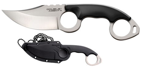 Cold Steel CS39FN Double Agent ll 3" Fixed Plain Satin AUS-8A SS Blade Black w/Double Ring Griv-Ex Handle Includes Bead Chain Lanyard/Sheath