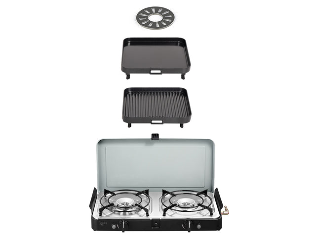 2 Cook 3 Pro Deluxe- Portable 3 Piece- Gas Barbeque- Camp Cooker